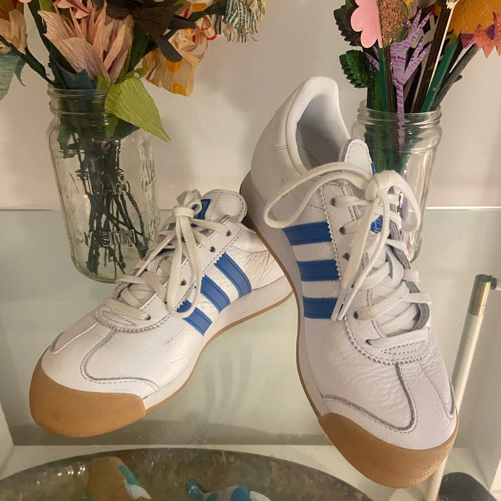 Petite White and Blue Adidas Sneakers